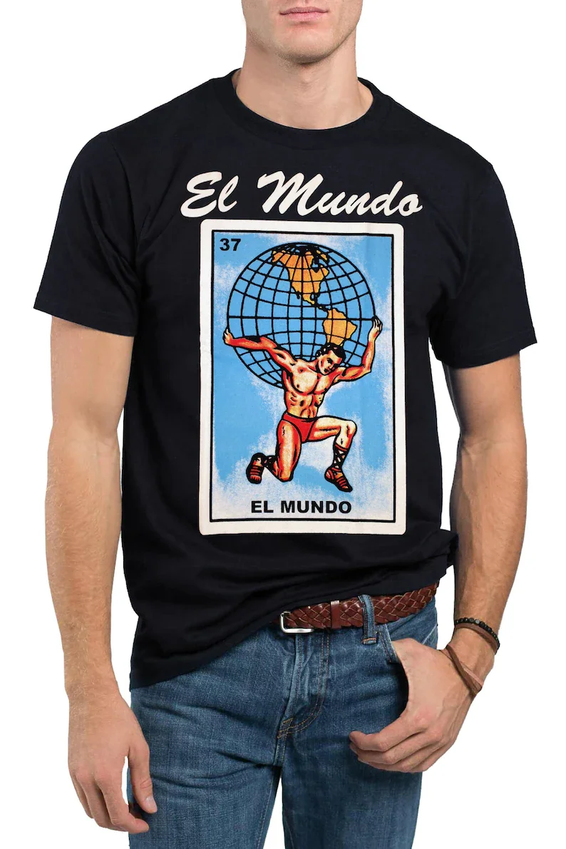 El Mundo Loteria Mexican Bingo T-Shirt Novelty Funny Family Tee Black New