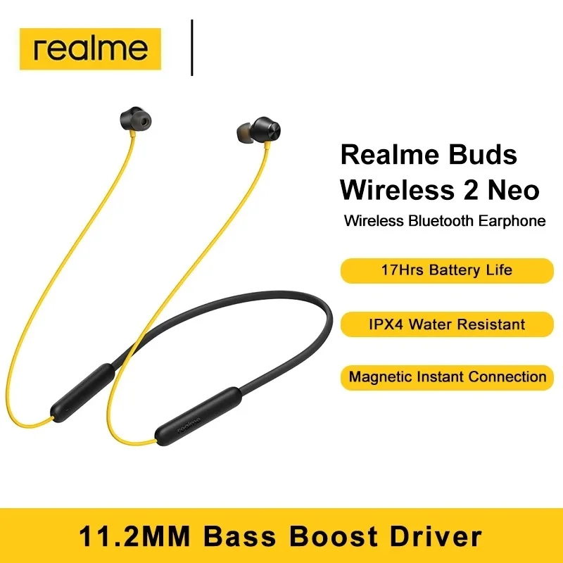

realme Buds Wireless 2 Neo 11.2mm Large Bass Boost Driver Bluetooth 5.0 Eearphone 17Hours Battery Life IPX4 Sport Music Earbuds