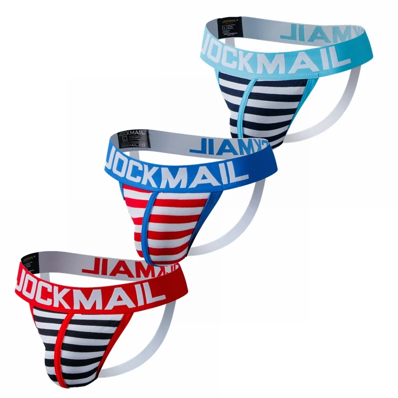 Джоки Jockmail мужское нижнее белье в полоску из хлопка стринги и сексуальное бикини