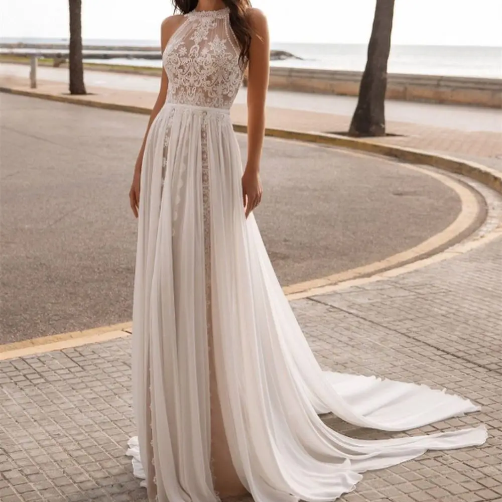 

Bohemian Wedding Dress 2021 Vintage Sleeveless Backless Sweep Train Gorgeous Floor Length Robe De Mariee Low Back Charming