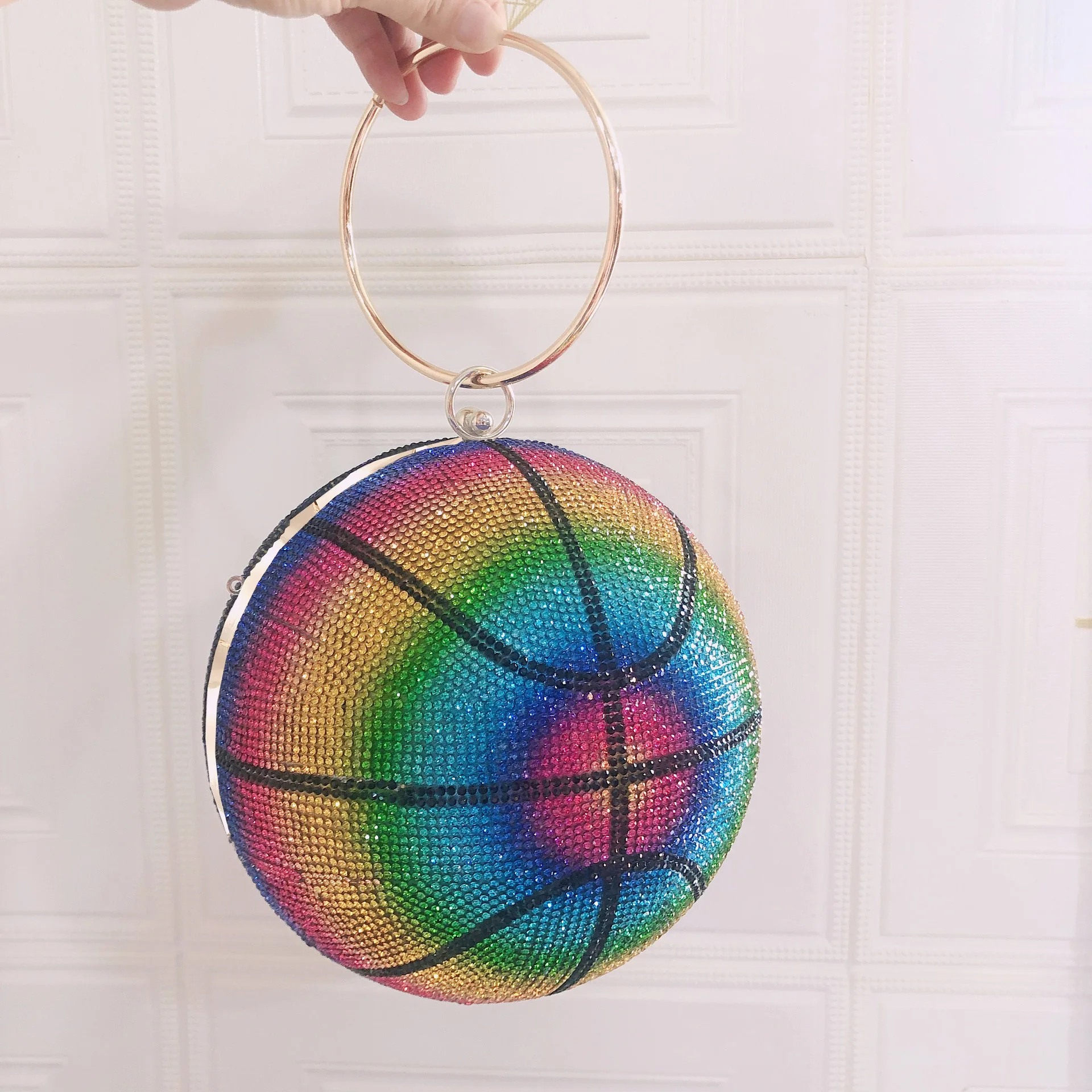 

Элегантные бриллиантовые баскетбольные женские сумки, круглые цепи, слинг, сумка, стразы, сумки через плечо, роскошные вечерние сумки