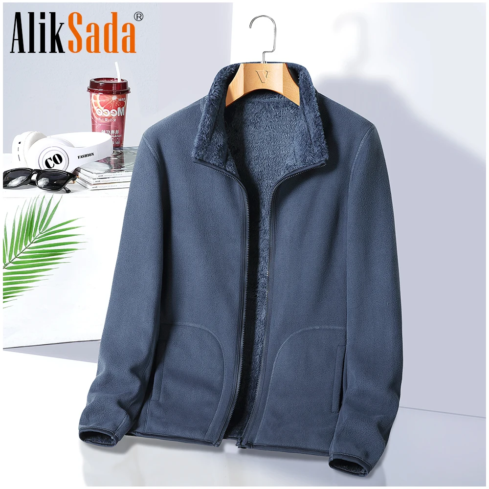 2022 Autumn and Winter New Double-Sided Fleece Men Jacket Plus Velvet Thick Stand-Up Collar Men and Women Casual Warm Jacket