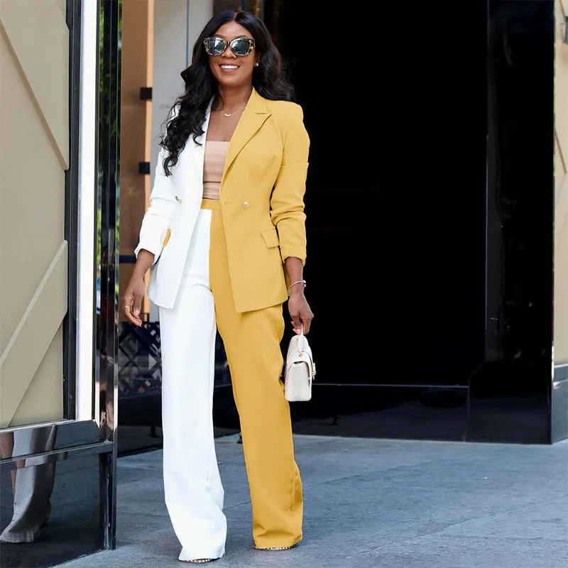 

Long Sleeve Color Matching Y2K Lapel Thin Suit Women Pant Sets 2PCS Jackets Office Formal Coats Long Trousers
