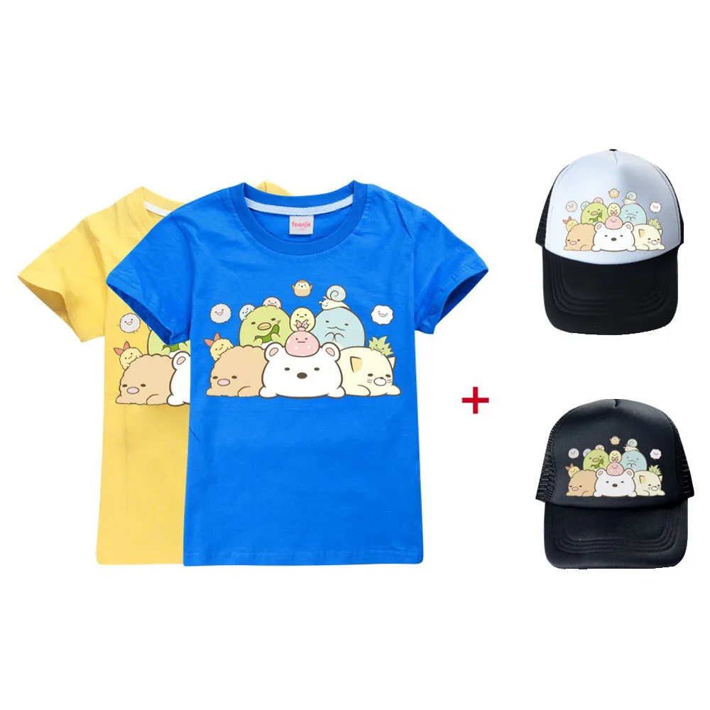 

SumikkoGurashis 3D Prints Children T-shirts Fashion Summer Short Sleeve Tshirt + Cap Hot Sale Kids Casual Streetwear Clothes