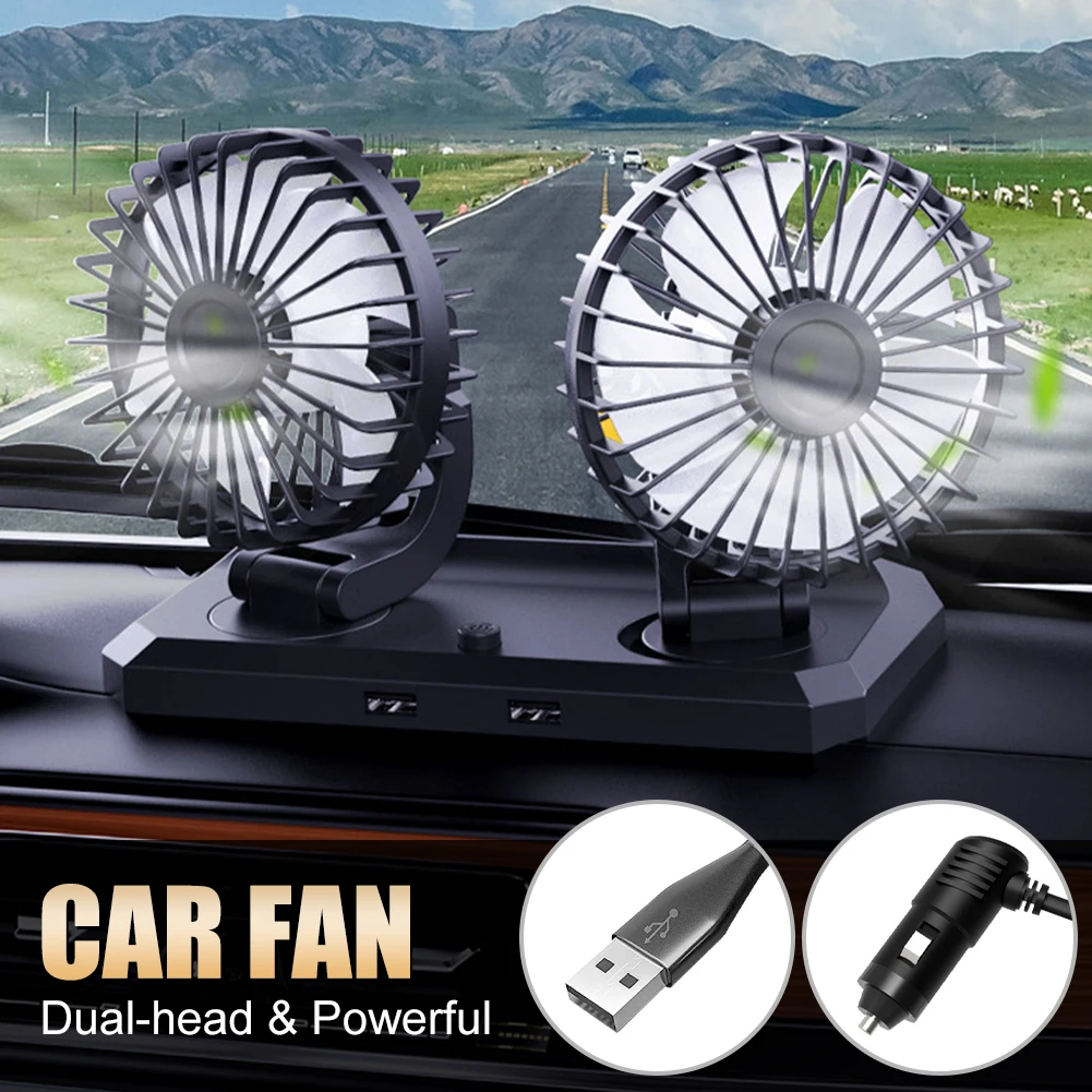 

Universal Car Fan Double-Head USB Car Cooling Fan 2-Speed Adjustable Angle Summer Cooling Fan for Car Tuck SUV Accessories