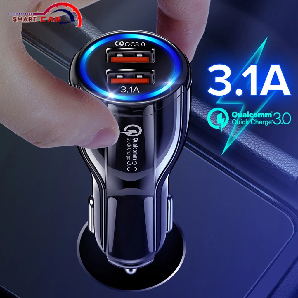

QC3.0+3.1A Dual USB Car Charger LCD Display 12-24V Cigarette Socket Lighter Fast Charger Power Auto USB Adapter Upgraded
