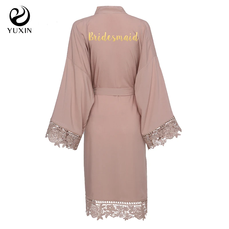 Lace Robe Bride print custom Robe Bridesmaid Robes Women Wedding Bridal Robe Bathrobe Sleepwear champagne robe