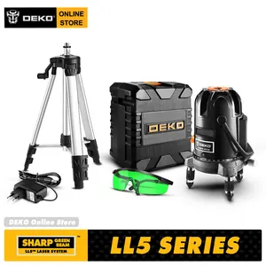 Лазерный уровень DEKO LL57LL58, зеленый самовыравнивающийся, 5 линий, 6 точек, горизонтальный и вертикальный зеленый лазер, регулировка на 360 градусов