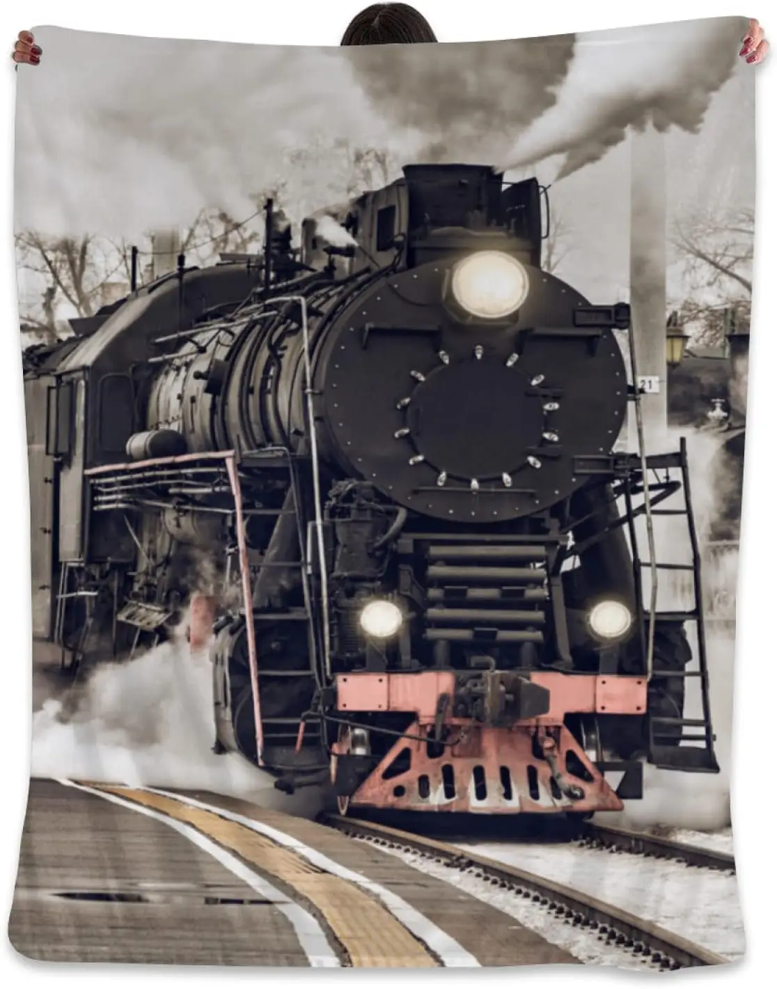 

Steam Train Old Engine Train Blanket Soft Fleece Throw Blanket Cozy Fuzzy Warm Flannel Blankets for Women Men for Couch