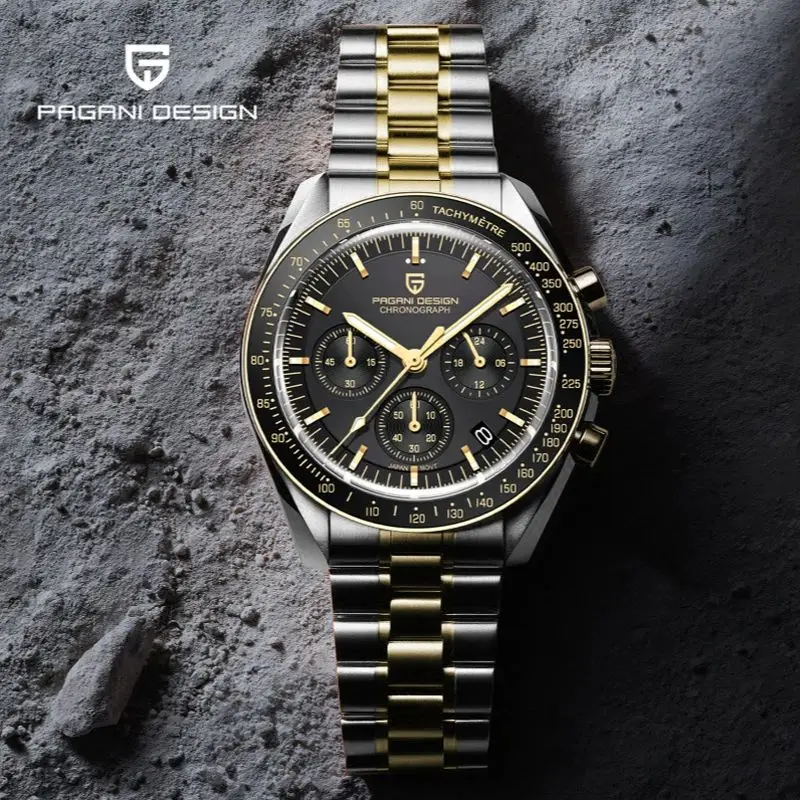PAGANI DESIGN 2025 Серебро Золото Луна Роскошные кварцевые часы Мужские спортивные