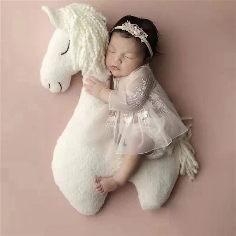 Dvotinst Newborn Baby Photography PropsCreative Posing Props Furry Cute Alpaca White Horse Studio Shoots Accessories Photo Props images - 6