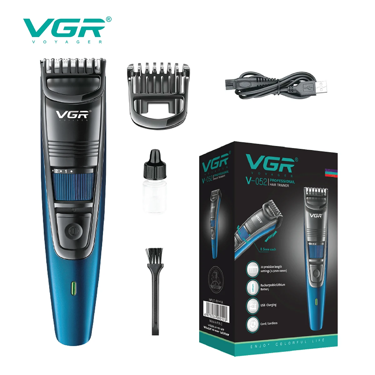 

VGR Hair Trimmer Professional Hair Clippers Cordless Haircut Rechargeable Hair Cutting Machine Portable Trimmer for Men V-052