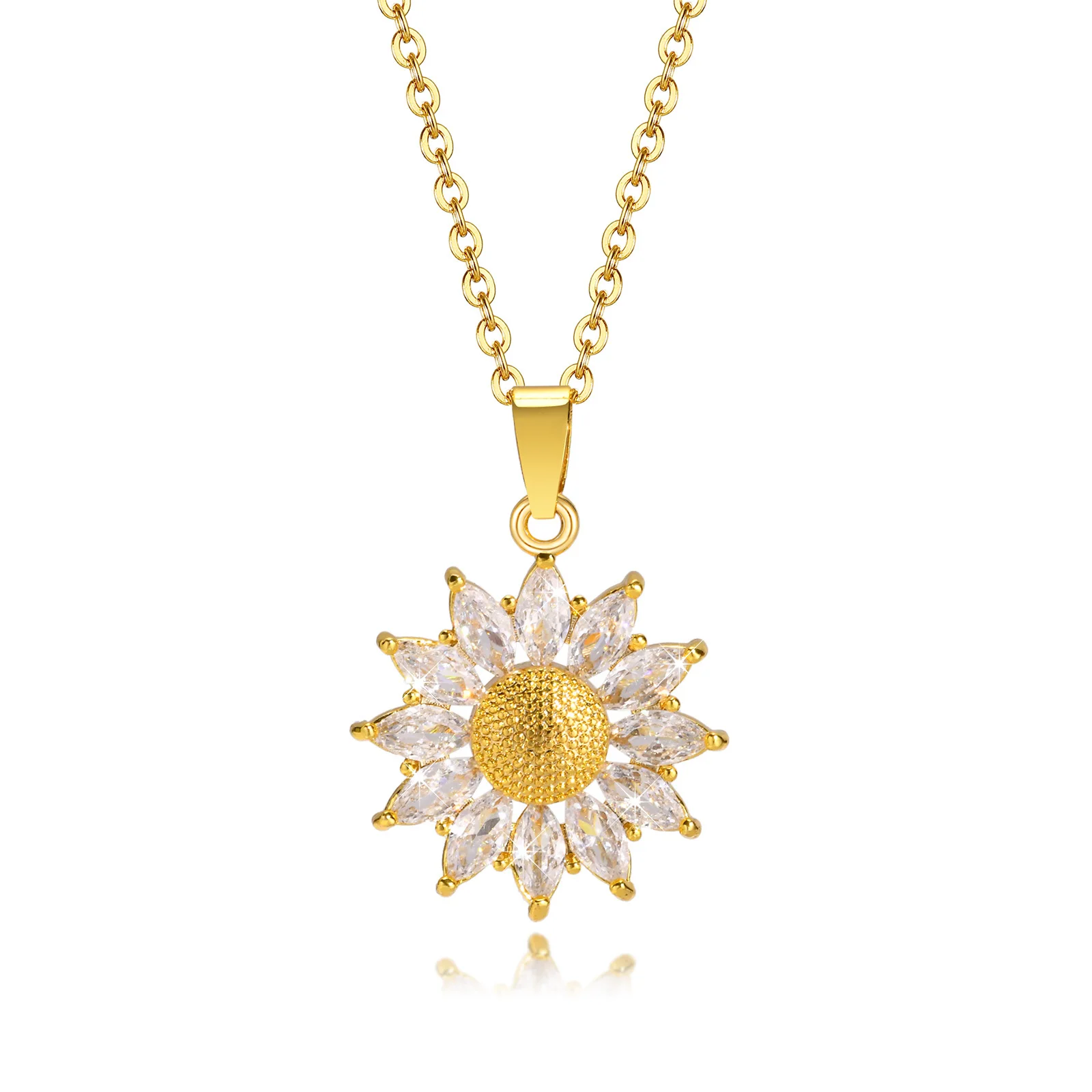 

Crystal Daisy Necklace, Zirconia Sunflower Pendant Gold Plated, Stainless Steel Floral Jewerky For Wife Mom Girlfriend