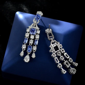 Lab Sapphire Ruby - Carbon Diamonds Gemstone -Tassel Drop Dangle Earrings 3