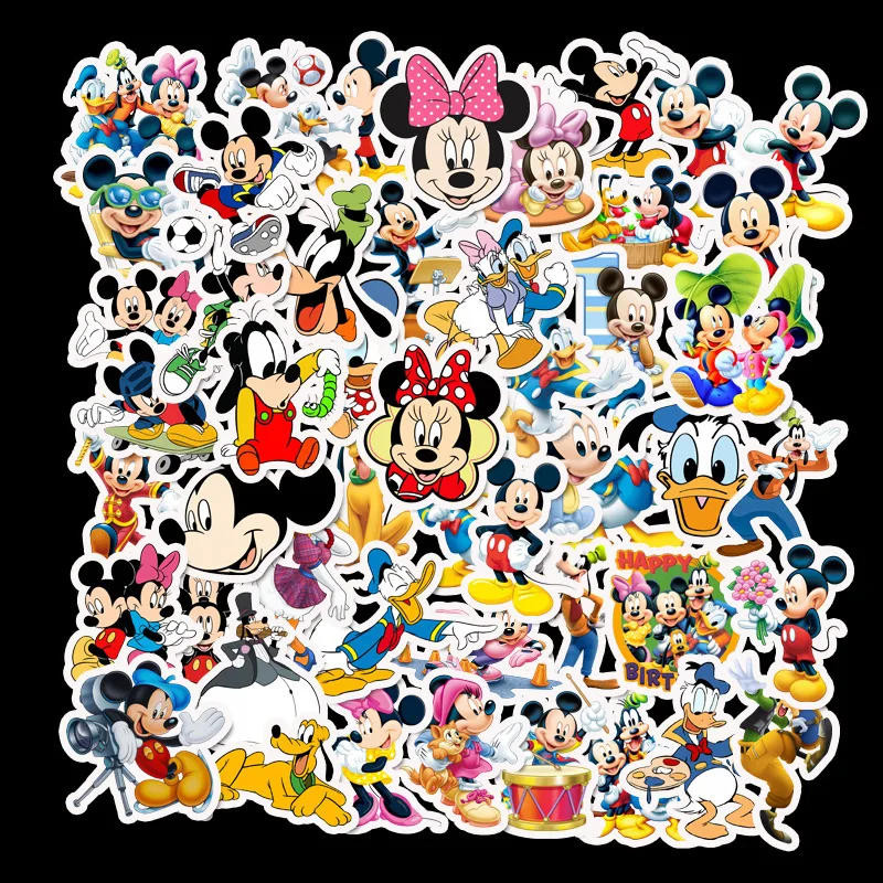 

50PCS Disney Mickey Mouse Sticker No Repeating Pull Bar Box DIY Guitar Personalized Graffiti Cartoon Kids Toy Birthday Gift Xmas