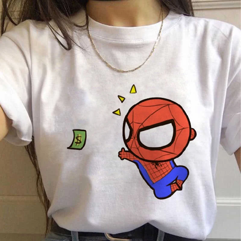 Disney Spiderman Print T-shirt Women Tee Harajuku Aesthetics White Tops Tshirt Blusas 2022 New Summer Fashion Y2k Female T Shirt