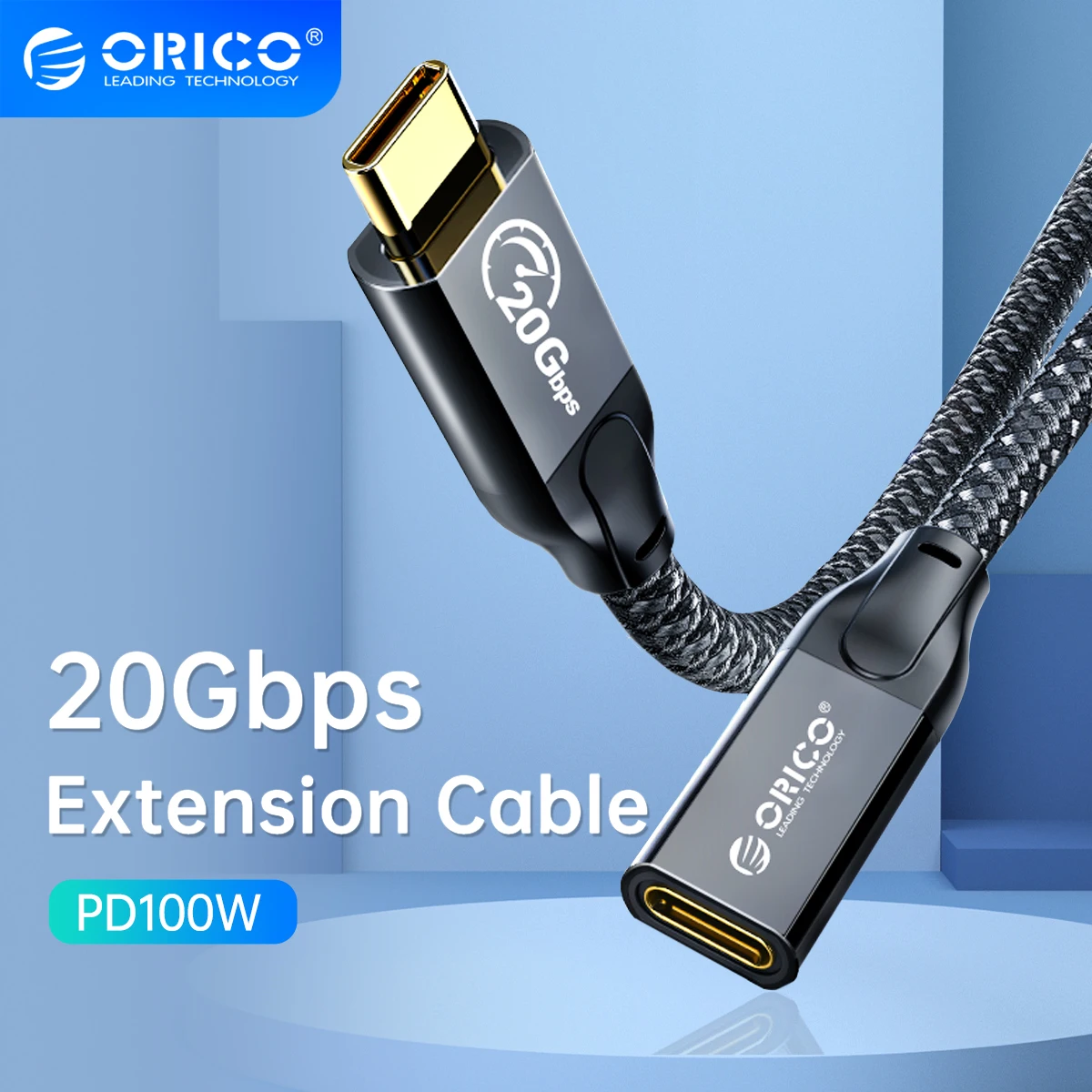 

ORICO 20Gbps USB C Extension Cable Fast Charge Type C Extender Cord 100W HD 4K @60Hz Braided Male to Female for Macbook Xiaomi