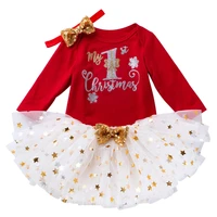 0 24m babygirl clothes festival clothes sets 3pcs newborn christmas clothing girl kids fashion printing bodysuitmesh star skirt