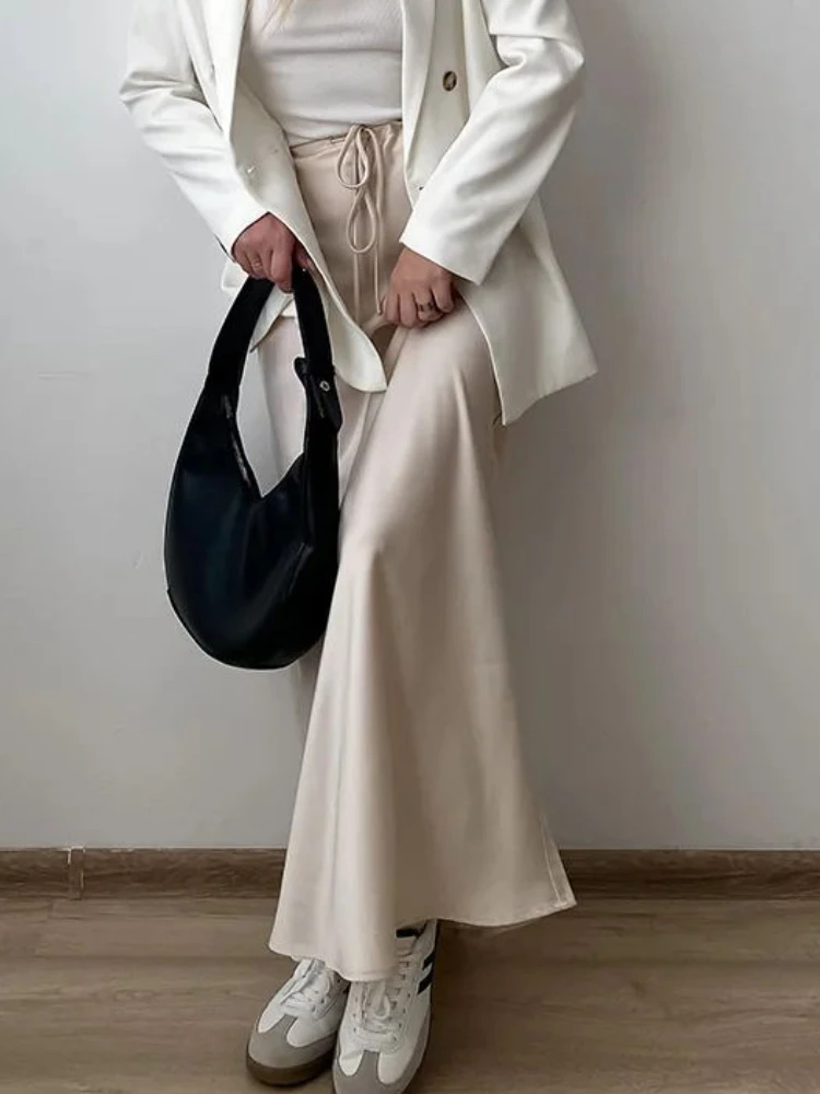 Юбка Женская атласная с завышенной талией Модная элегантная приталенная