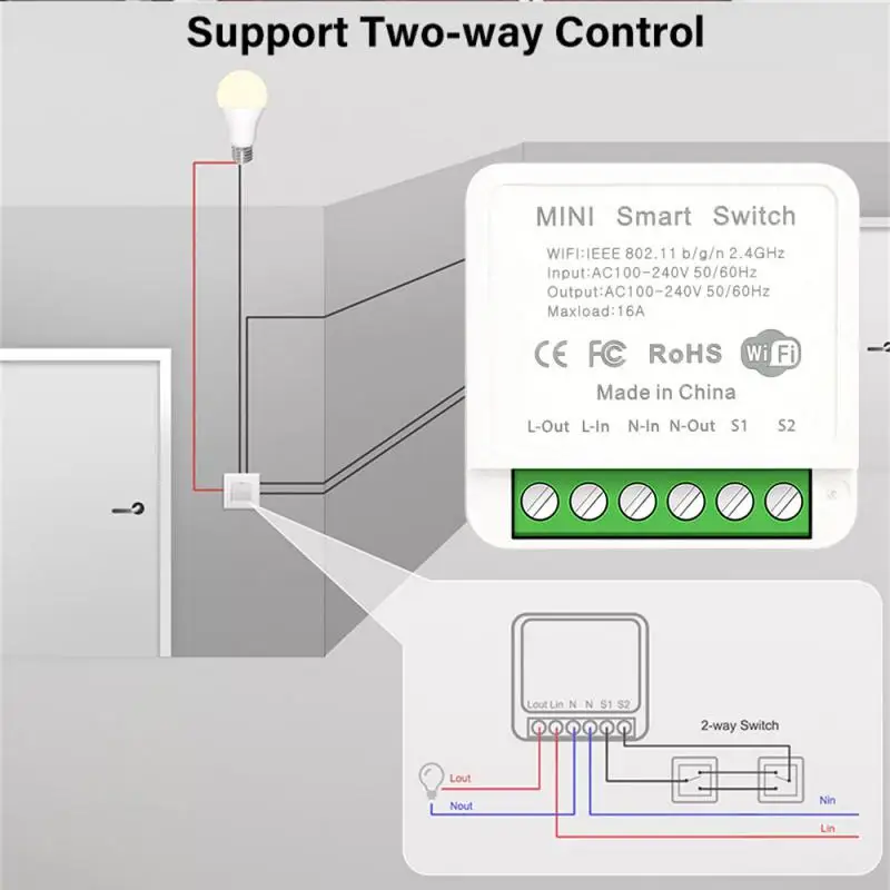 Мини-умный переключатель Tuya Wi-Fi/Zigbee 16A 2-стороннее управление умные выключатели