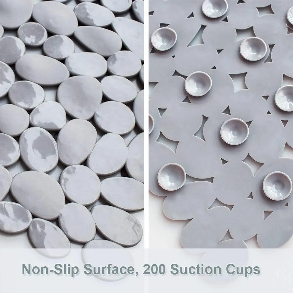 Нескользящий галька коврик для ванной комнаты с присосками и сливными