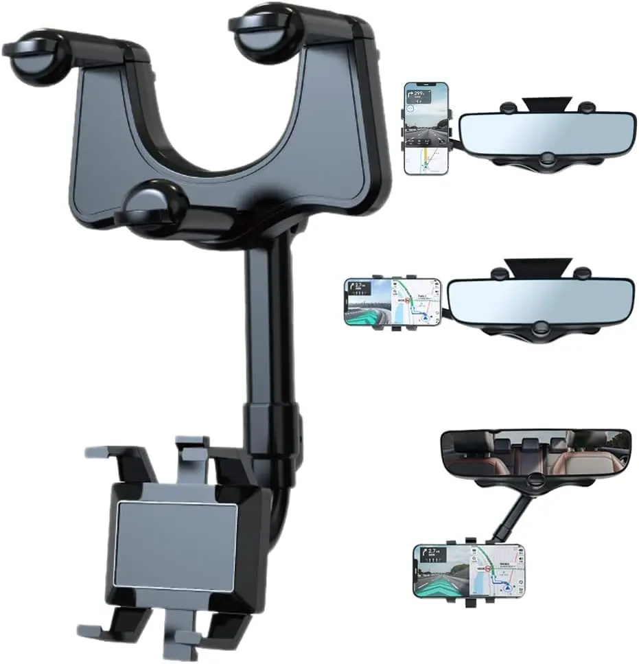 

Suporte de Telefone de Carro Giratório e Retrátil - Montagem de Suporte para Espelho Retrovisor con Ajuste de Rotação de 360