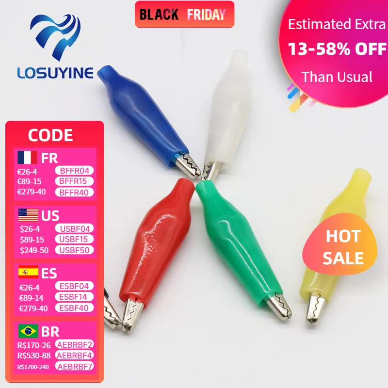 

12 шт. изоляционный металлический зажим типа крокодил Электрический тест 35 мм свинцовый цветной красный черный синий зеленый белый желтый маленький зажим типа крокодил