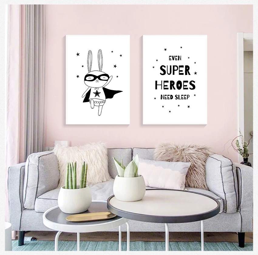 

Canvas Painting Nordic Posters and Prints Wall Art for Baby Nursery Kids Bedroom Decoration Picture Cartoon Rabbit Superheroes