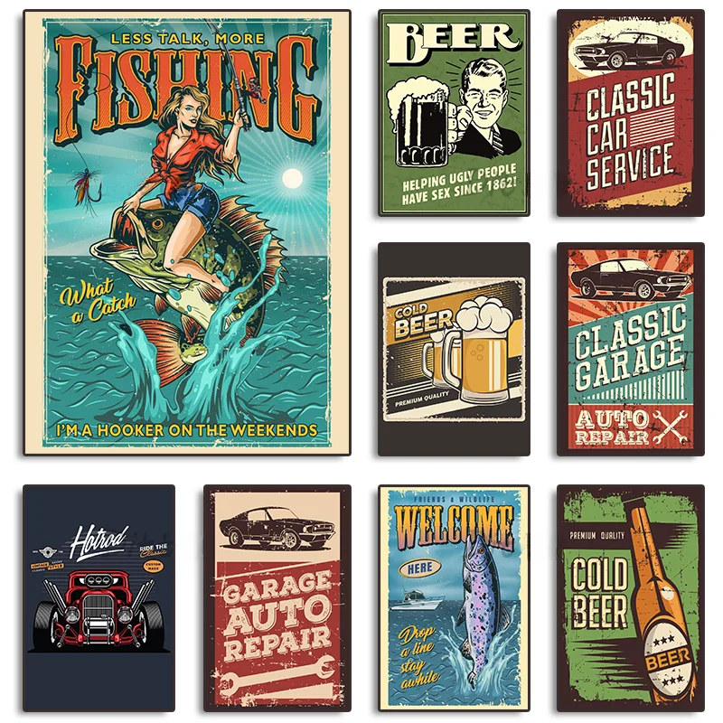 

Классическая американская винтажная картина в стиле 90-х годов с изображением холодного пива и искусственного холста, Настенная картина в стиле ретро для декора в римском стиле