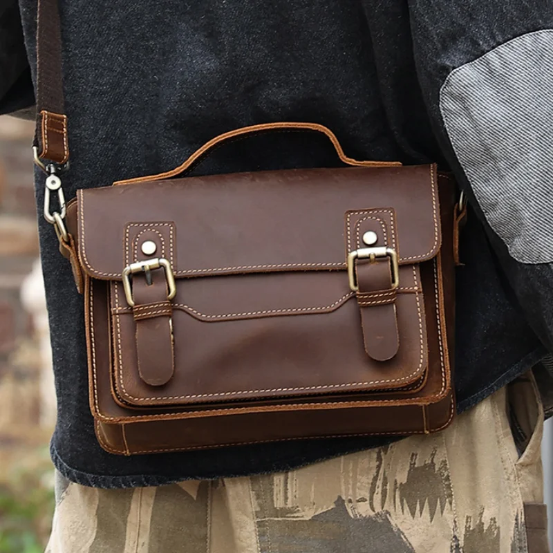 For Men Business Messenger Crossbody Bag Male Fashion Casual Handbag Luxury Vintage Man Bags Cow Leather Shoulder Book Bag