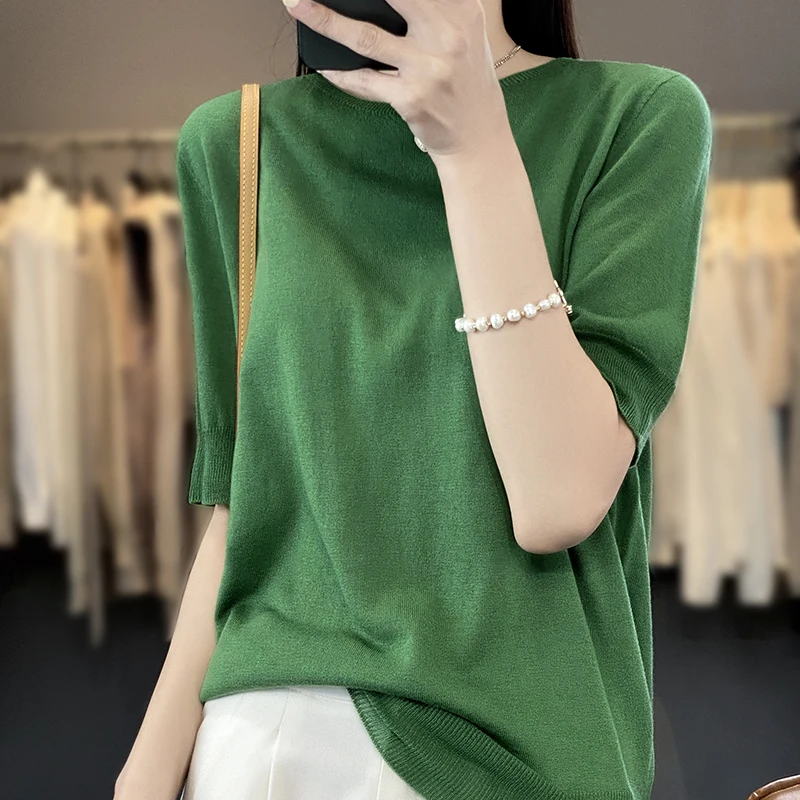 Женский шерстяной свитер с круглым вырезом Свободный Тонкий жилет коротким