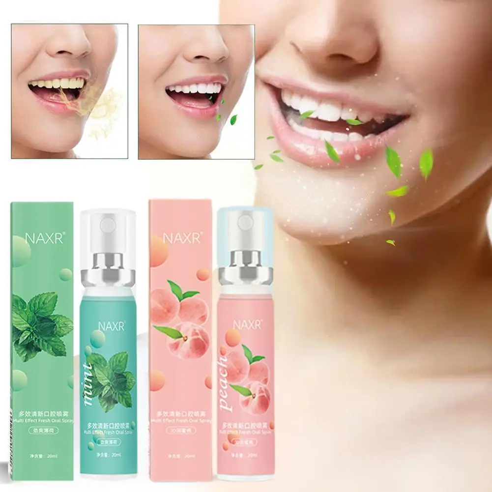 

20 мл освежитель воздуха с фруктовым дыханием, персиковая мята, освежающий спрей с запахом для рта, 2023 лечение галитоза, жидкий спрей для ухода, свежий Y7G8