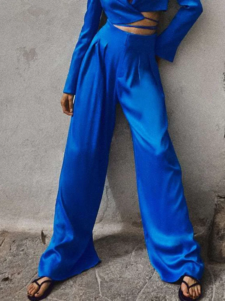 

Kumsvag 2022 Summer Women Wide Leg Pants Fashion Satin Solid Full Length Pant Female Casual Loose Street Trousers Clothing