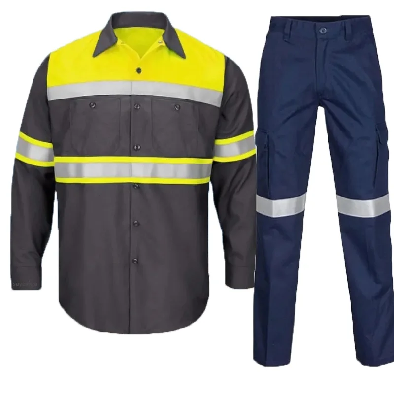 

Summer Cotton Work Clothing Hi Vis reflective Safety working pants porter Road Construction Worker Coverall Electric Uniforms4XL