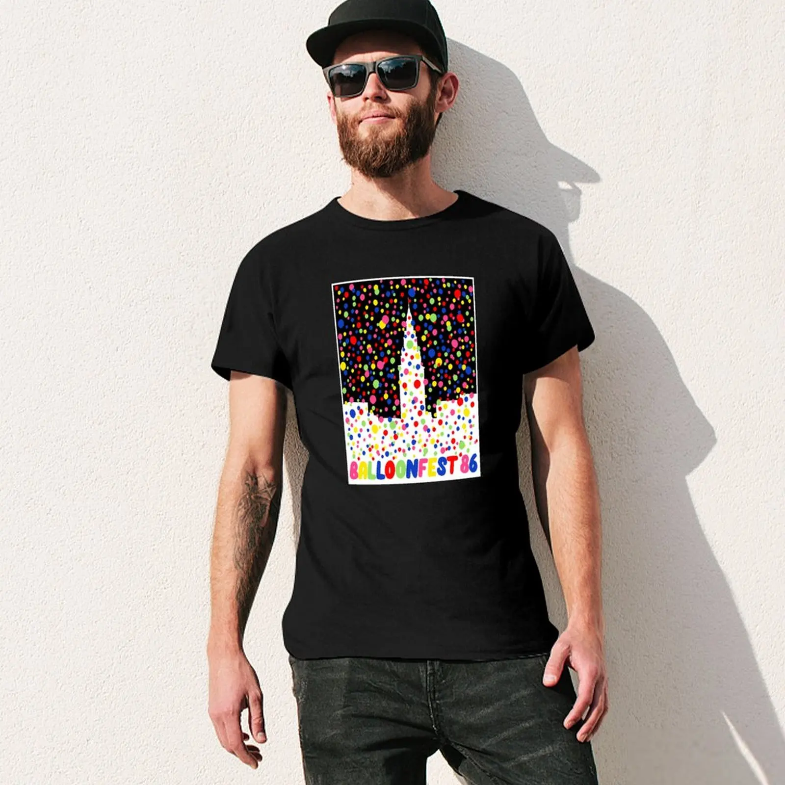 Cleveland Balloonfest ➆ Белая и черная футболка в тяжелом весе одежда стиле хиппи