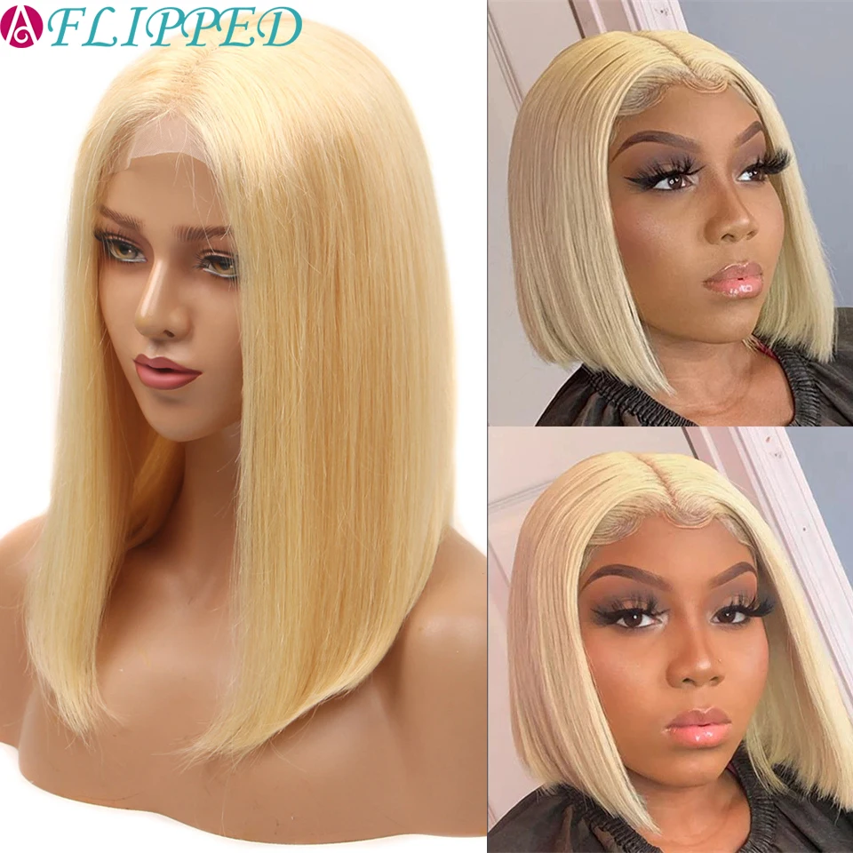 

Bob Wigs 613 Blonde Short Bone Straight Human Hair Wigs Brazilian Hair Wigs Pre-plucked T Part Lace Closure Wig Natural Hairline