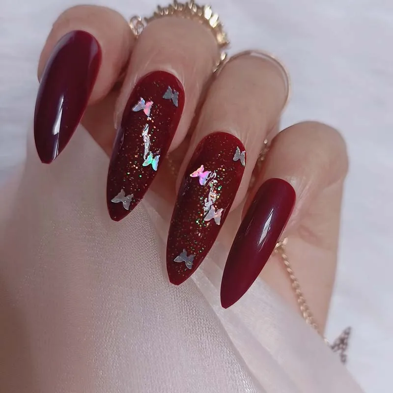 

Очень Красные Супер Длинные овальные накладные ногти, 24 шт., тонкие художественные салонные ногти с кристаллами и бриллиантами