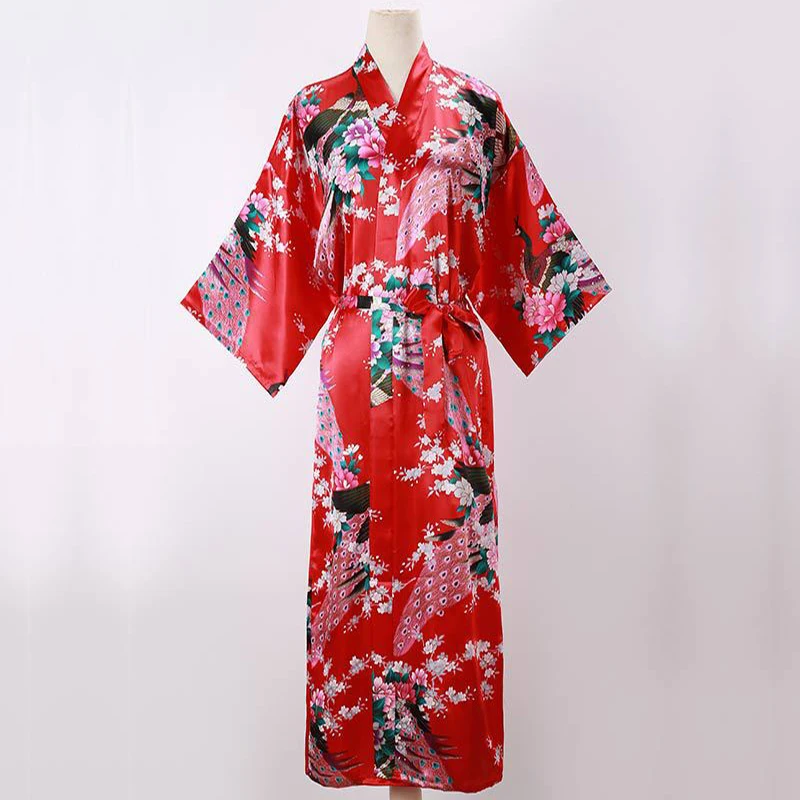 Satin Sleepwear Loose Female Silky Bathrobe Women's Satin Kimono Nightgowns Long Floral Robes Wedding Bridesmaid Bridal Bathrobe