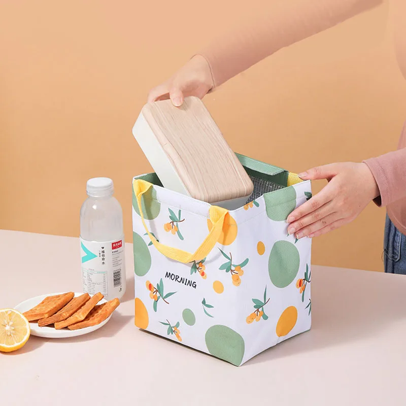 

Portable Oxford Lunch Bags Fresh Cooler Pouch For Office Students Convenient Lunch Box Tote Flower Cute Food Container Bags