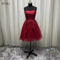 real photo 2022 lace prom dresses spaghetti straps vestido de fiesta open back a line wome short plus size formal evening dress