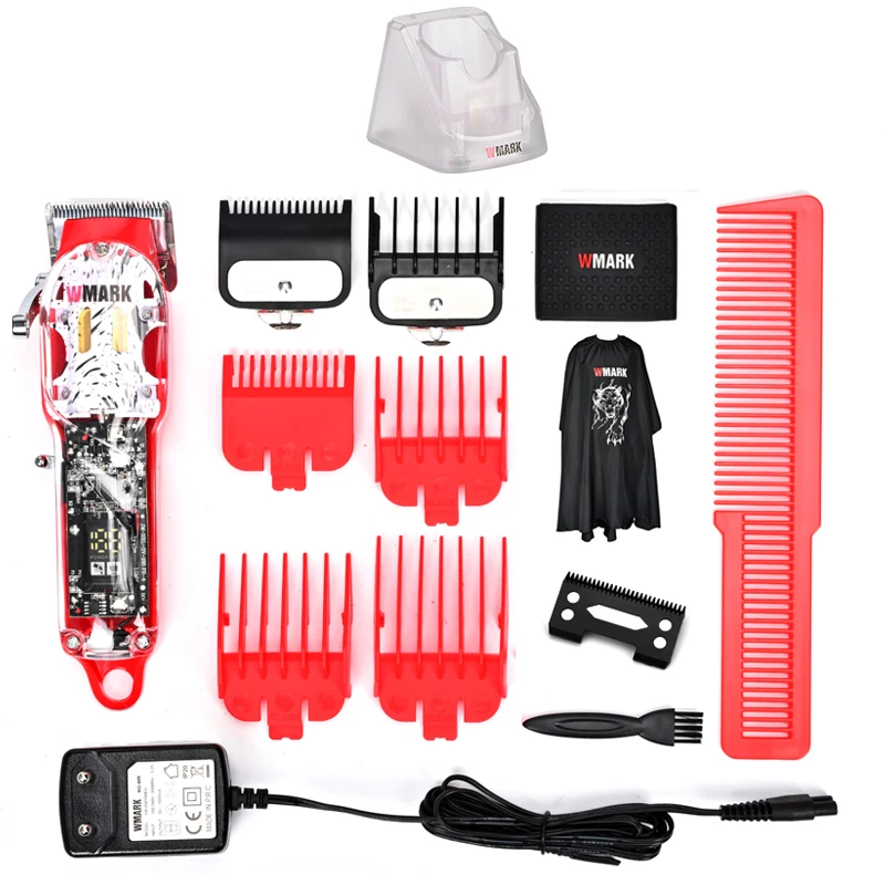 

WMARK NG-409 Red Color Transparent Style Professional Rechargeable Clipper Cord & Cordless Hair Trimmer with Taper Blade
