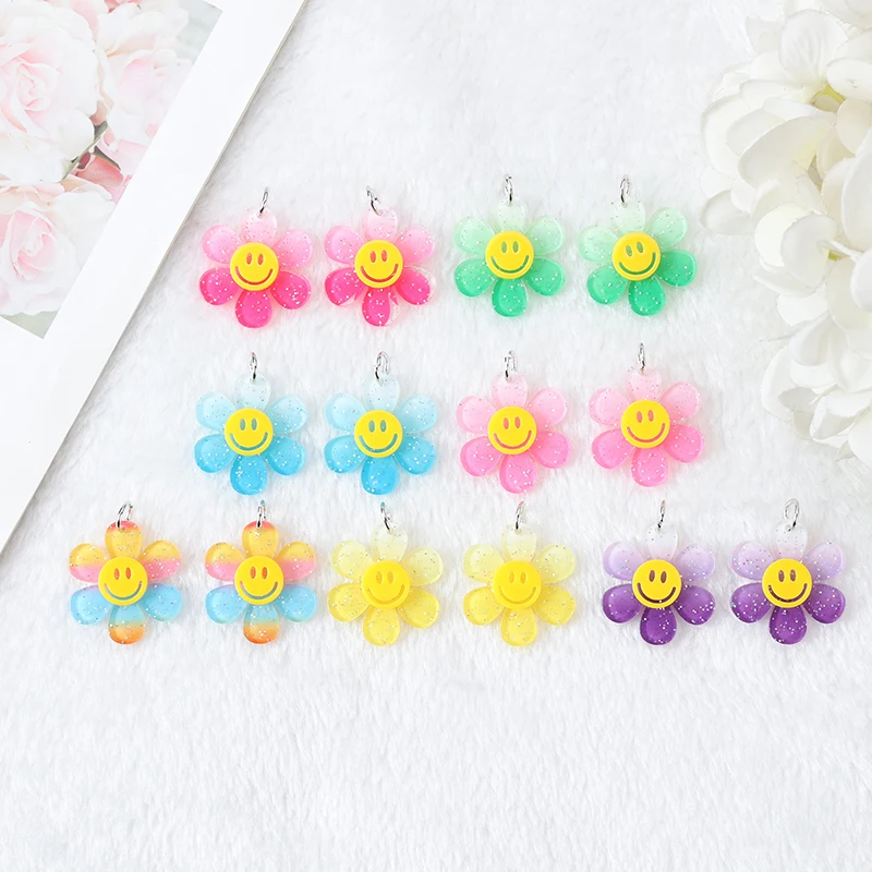 14 Pcs 27*30mm Acrylic Gradient Flowers Charms Flatback Crafts Fashion Jewelry Findings for Earrings Keychain Diy