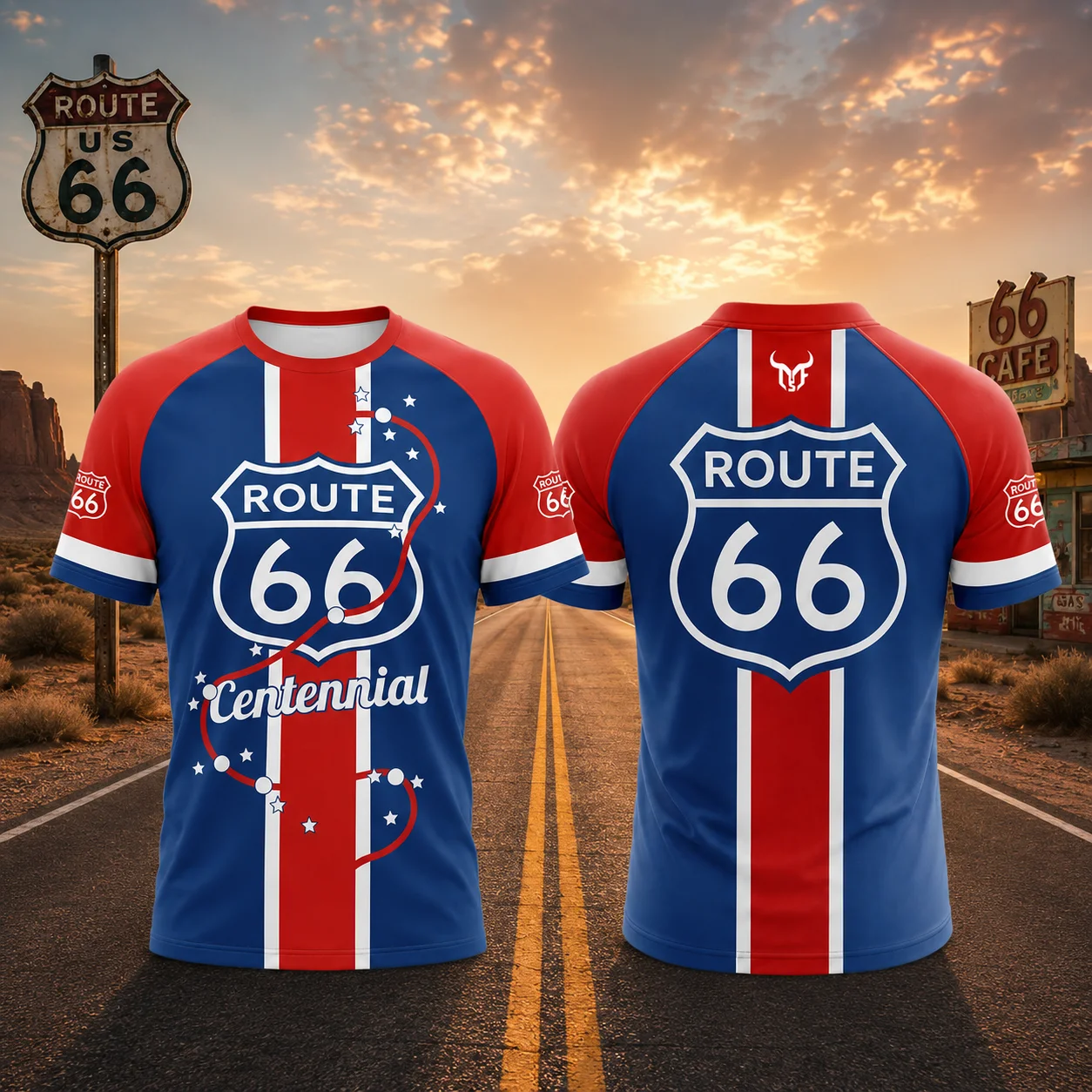 Фото Футболка Route 66 Centennial для мужчин и женщин, винтажная футболка с графическим рисунком, ретро-футболка для велоспорта, путешествий и приключений, повседневная летняя футболка с круглым вырезом №1