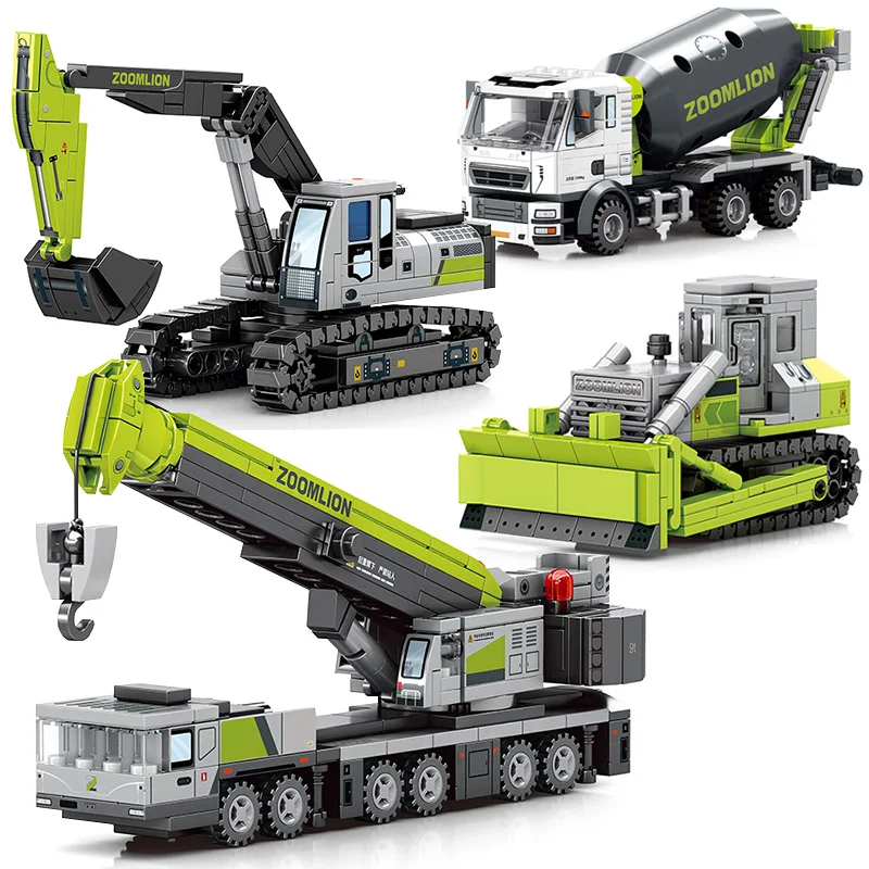 

City Construction Engineering Truck Crane Vehicle Model Building Blocks High Tech Excavator Bulldozer Car Bricks Toys Kids Gifts