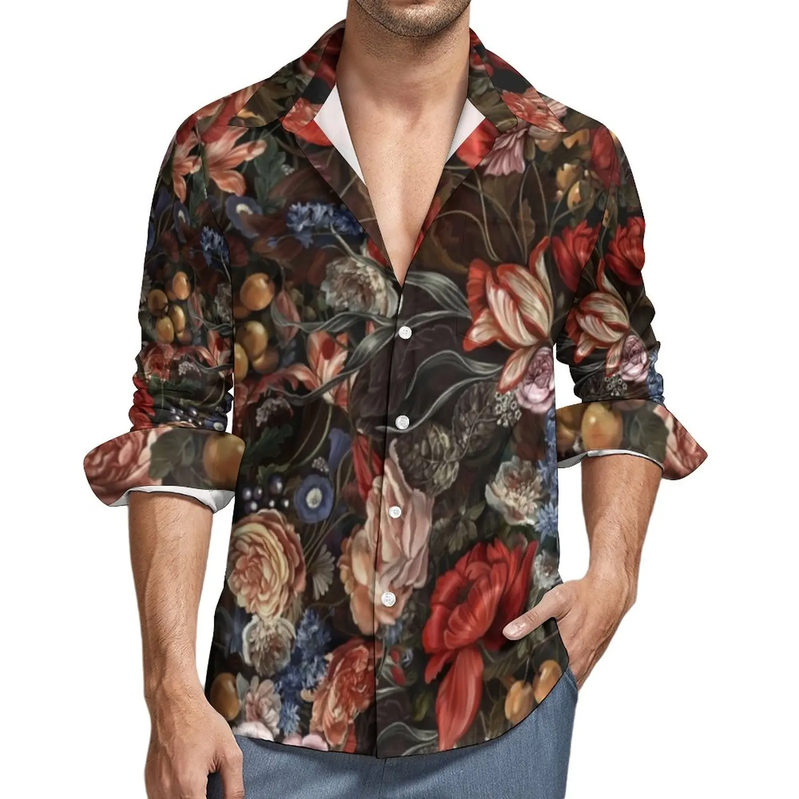 

Винтажная рубашка в стиле барокко с цветочным принтом, цветные повседневные рубашки с длинным рукавом, смешные блузки с графическим принто...