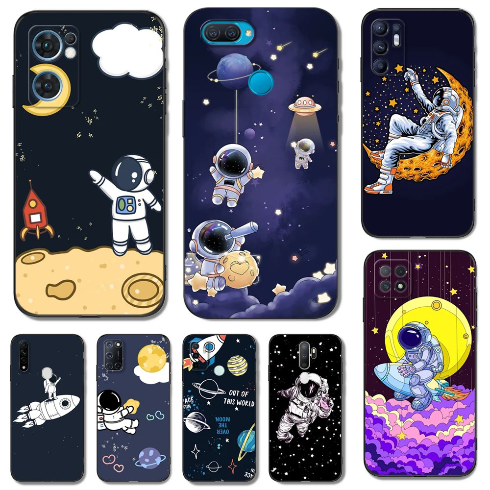 Черный чехол ТПУ для OPPO A1K A5 A5S A5XS A3S AX5 A11 A11X A12E A12 A7 A9 A9X 2018 2020 мультяшный астронавт