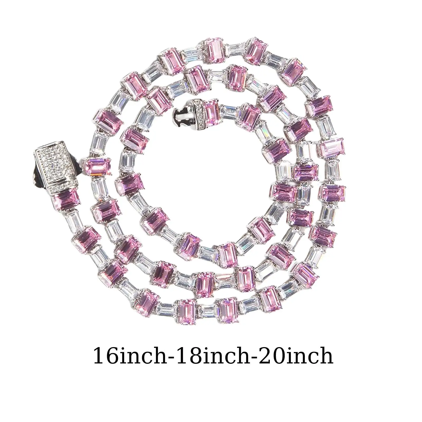 

Tennis Chain Necklace Hip Hop Jewelry Cut Faux Diamond Zircon Jumbo Shiny Rhinestone Square for Women Men
