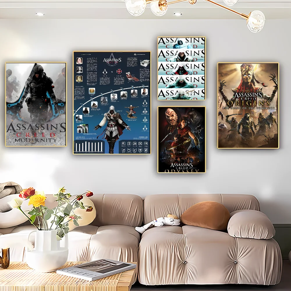 A-AssassinS C-Creed Game Vintage Posters Sticky Retro Kraft Paper Sticker DIY Room Bar Cafe Kawaii Decor