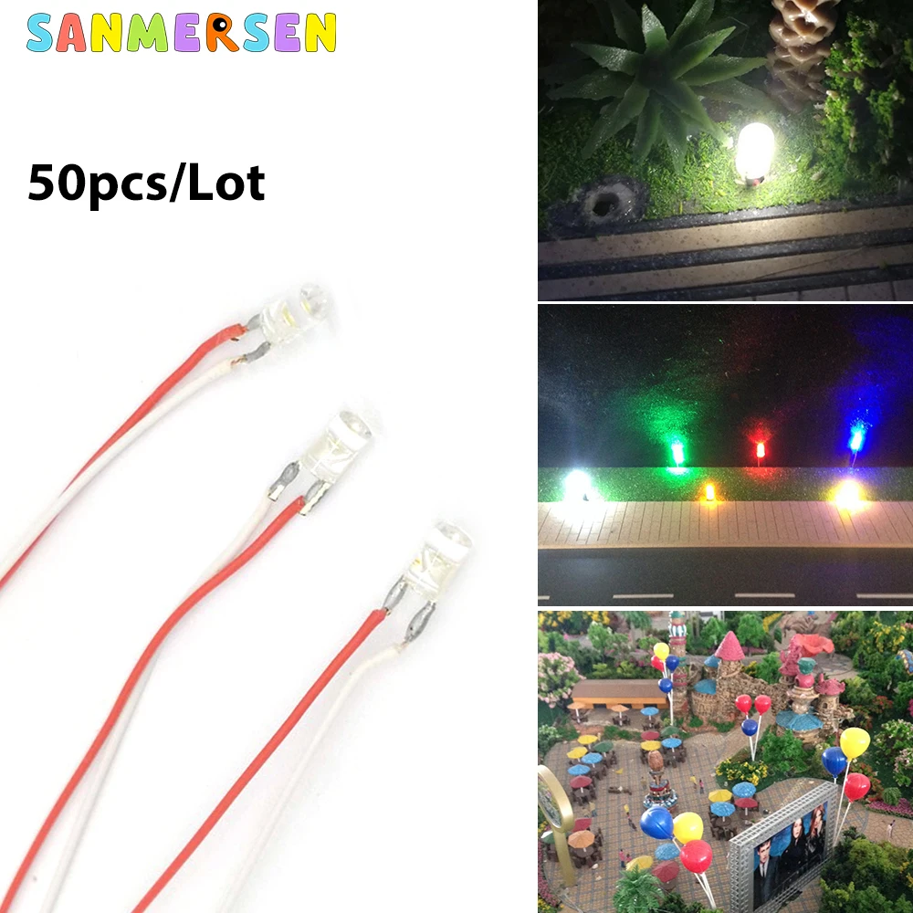 

50pcs/Lot SMD Lamp Wired Micro Litz Led Pre-Soldered Chip 3V Railway Model Toy DIY Light Wires Train 30cm Micro Landscape Light