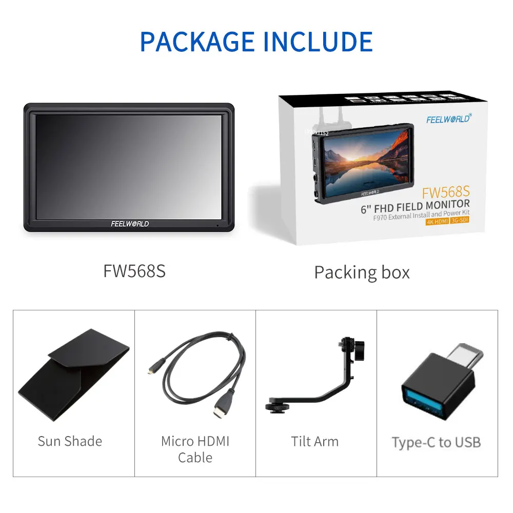 Фото ЖК-панель FEELWORLD FW568S для камеры, 6-дюймовая IPS-панель FHD 1920X108 0, видеомонитор 3G SDI 4KHDMI, вход для Youtube, гиростабилизатор №4